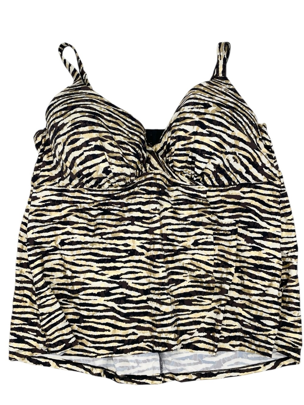 NEW Swimsuits For All Underwire Flyaway Tankini Top Size 46D Gold Foil Zebra